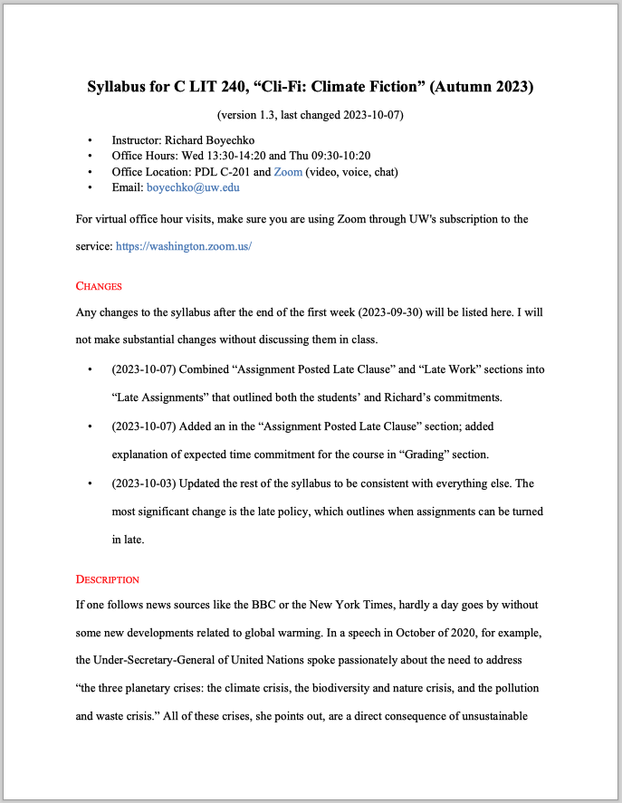 Preview of a course syllabus