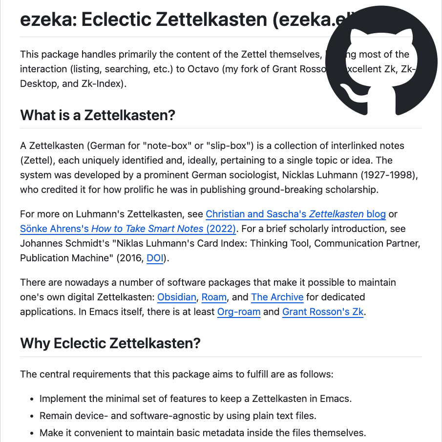 Preview of ezeka README.md file on GitHub.
